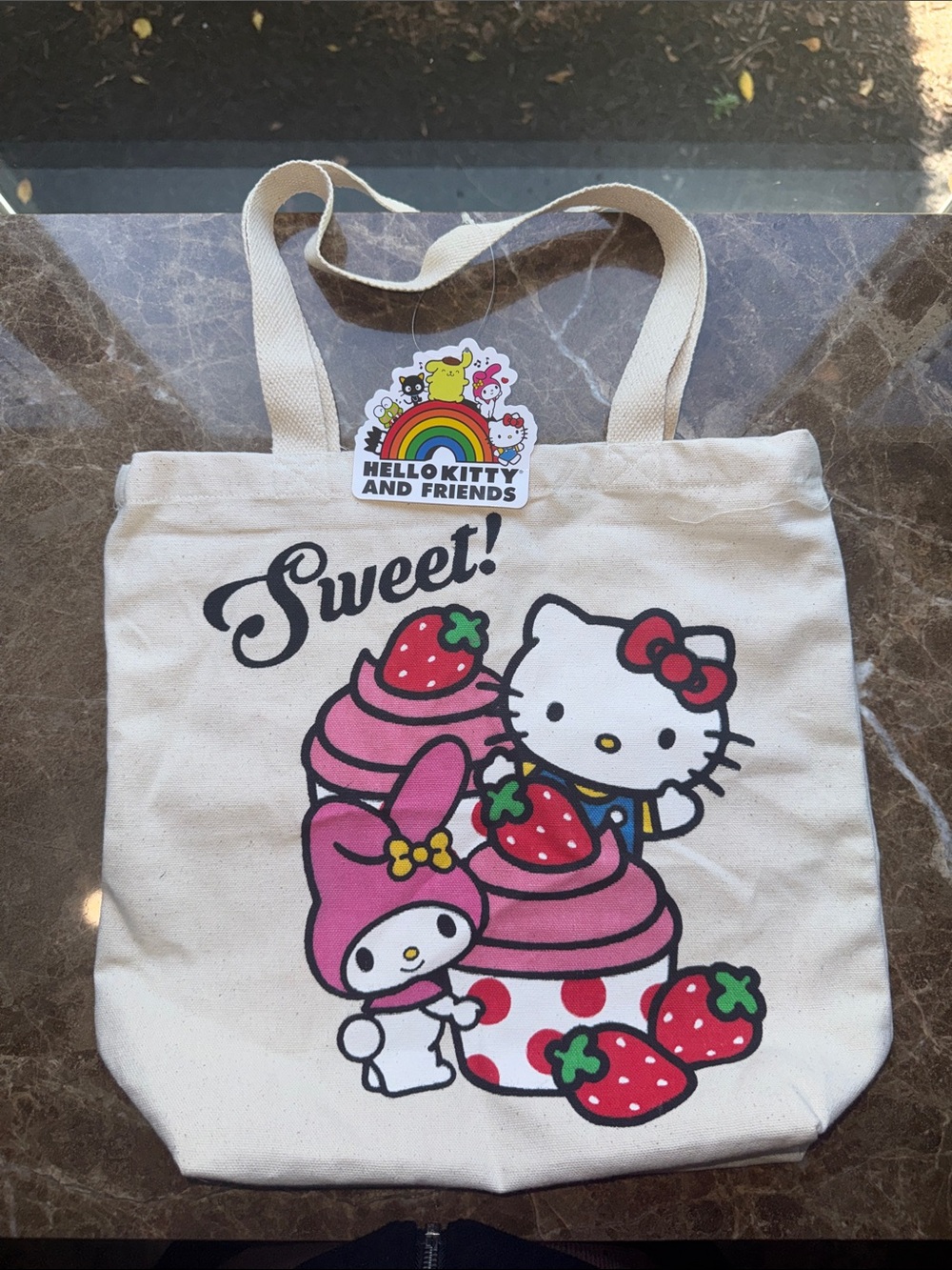 Hello Kitty Canvas Tote - Pink, Red & Cream Strawberry Cupcake Print